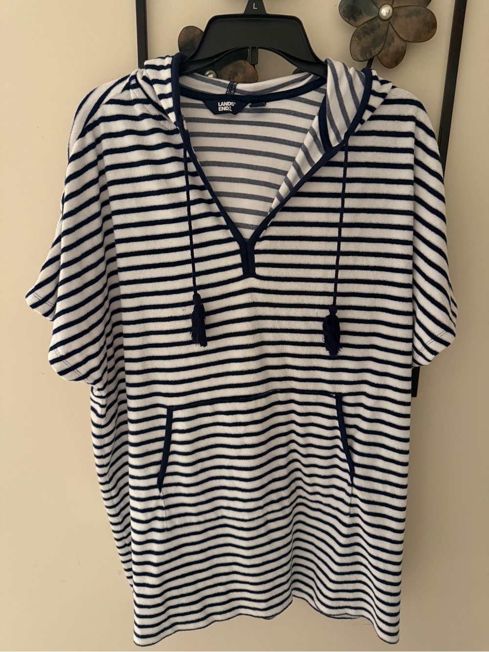 Lands' End Navy and White Striped Hooded Pullover for Kids